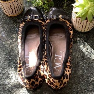 AGL Leopard Calf Hair/Leather Ballet Flats